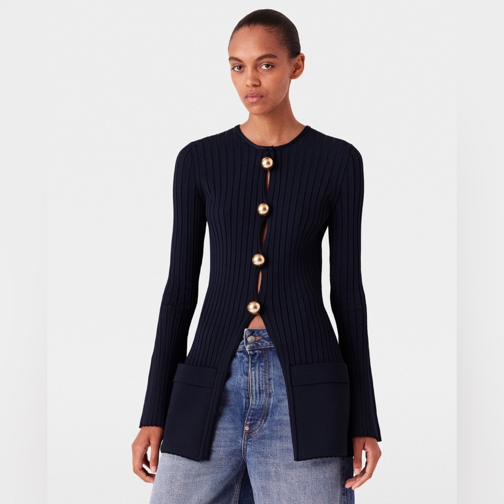 Stella McCartney Ribbed Long Sleeve Cardigan Deep Navy